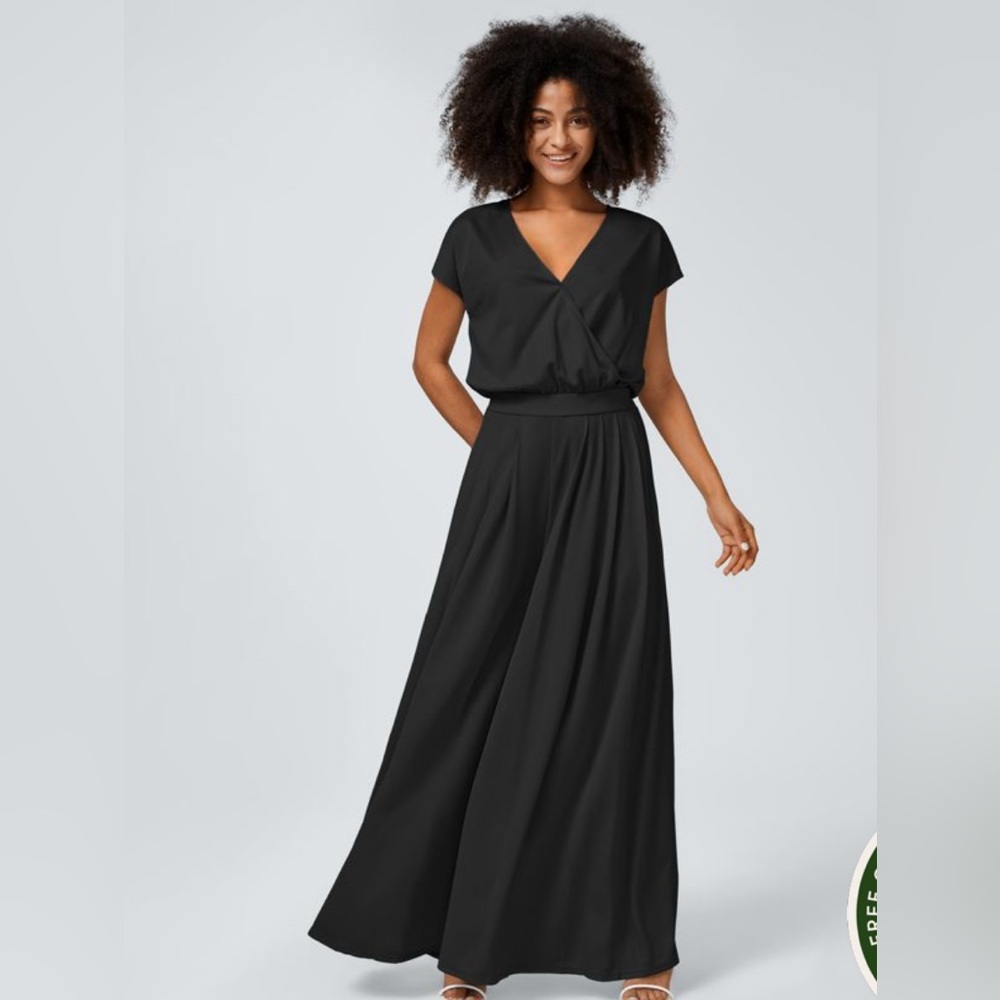HALARA Black Maxi Pantsuit with Flutter Sleeves and V-Neck. NWT